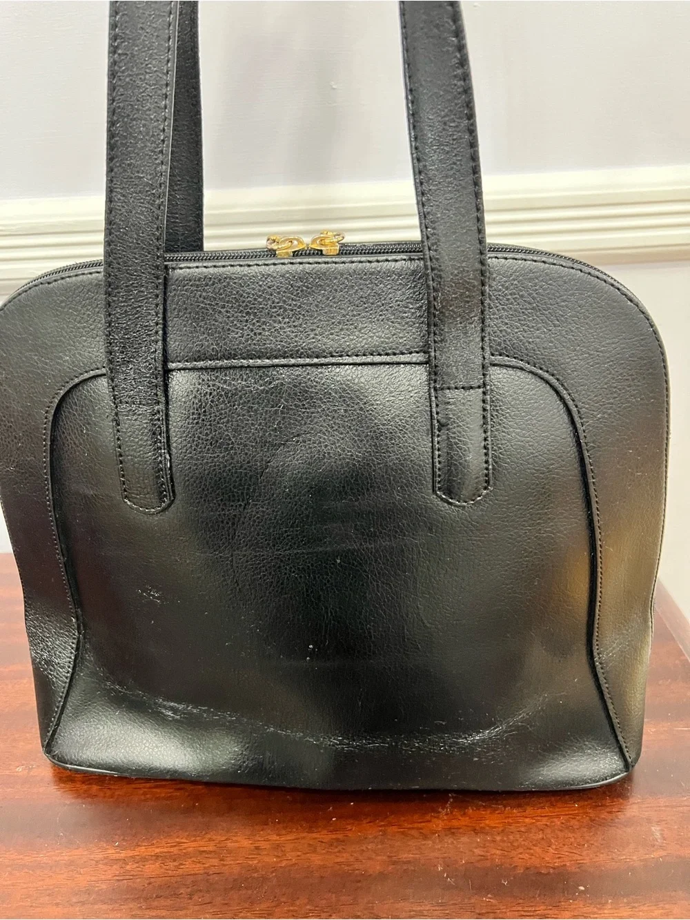 Focus Paris Vintage Classic Black Leather Tote with Gold Hardware